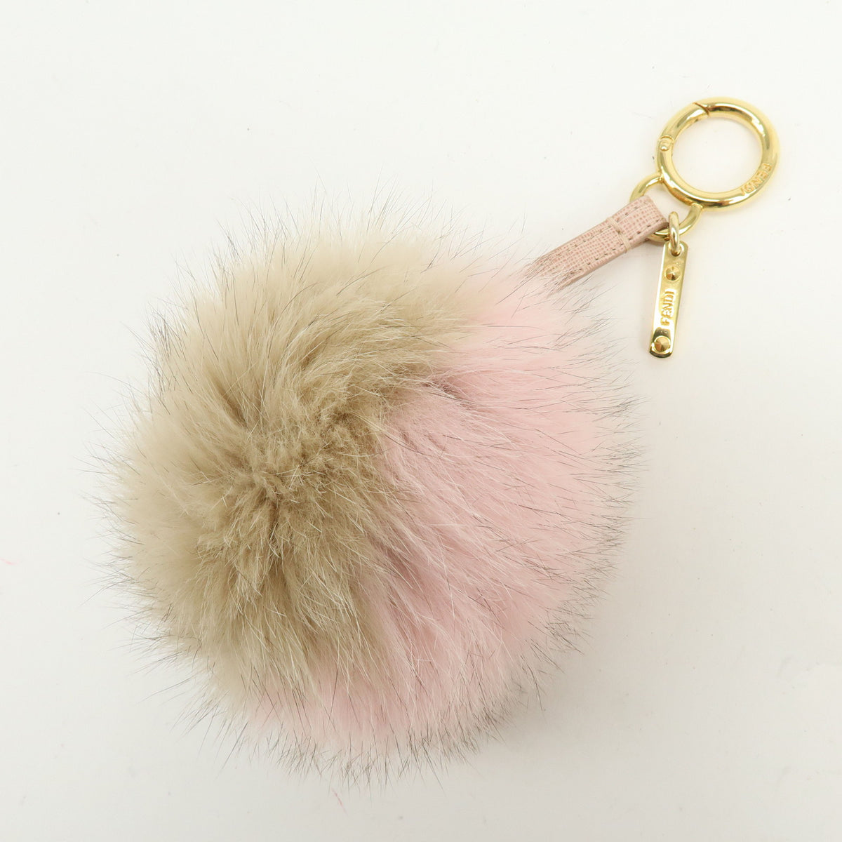 FENDI Pom Pom Fur Charm Key Chain Bag Charm Pink Beige 7AR259