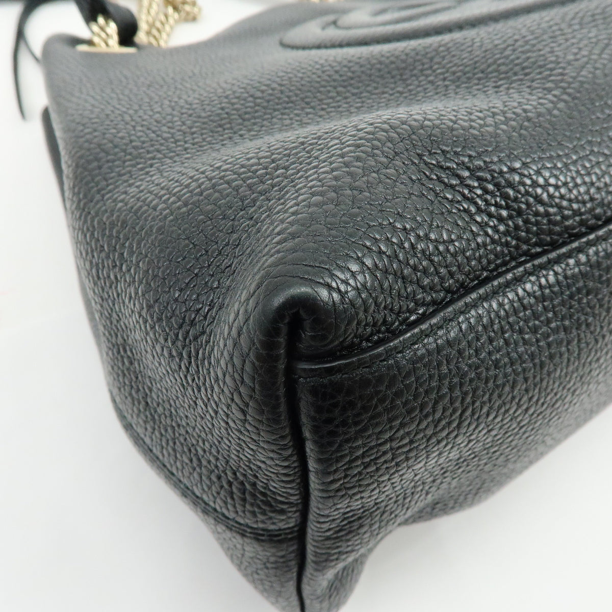 GUCCI SOHO Interlocking G Chain Leather Shoulder Bag Black 536196