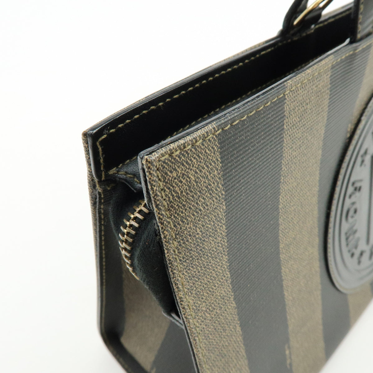 FENDI Pequin PVC Leather 2Way Hand Bag Black Brown 261390