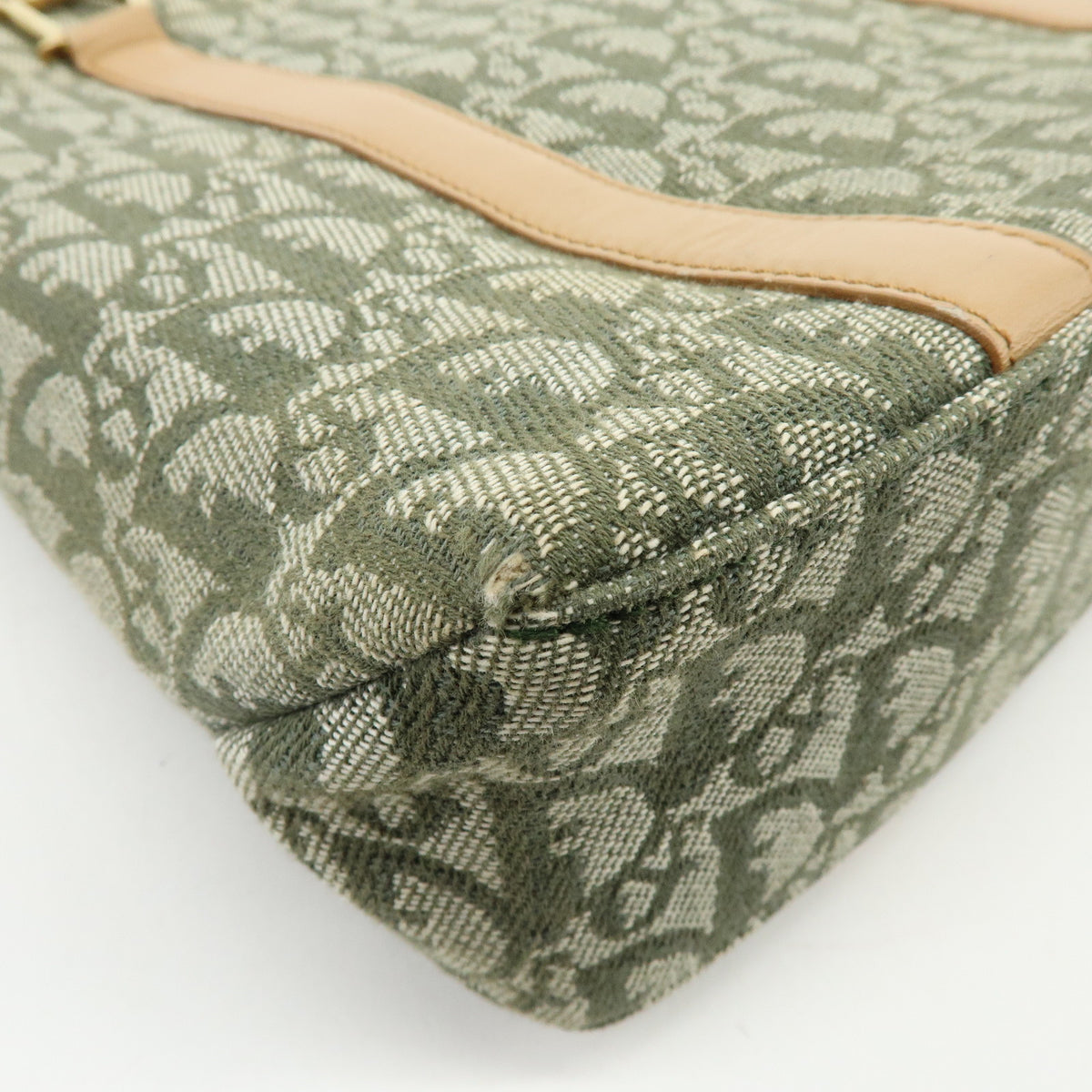 Christian Dior Trotter Jacquard Canvas Leather Hand Bag Tote Bag Green
