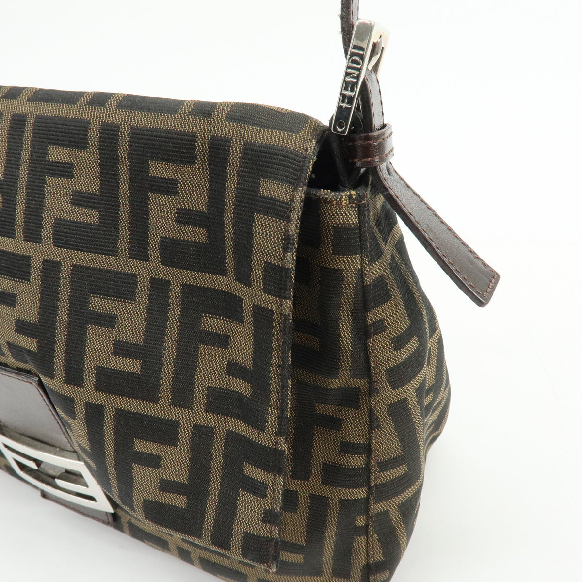 FENDI Mamma Baguette Zucca Canvas Leather Shoulder Bag Brown 26325