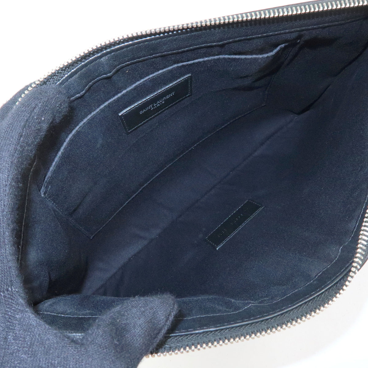 SAINT LAURENT PARIS Rive Gauche Clutch Bag Pouch Black White 565722