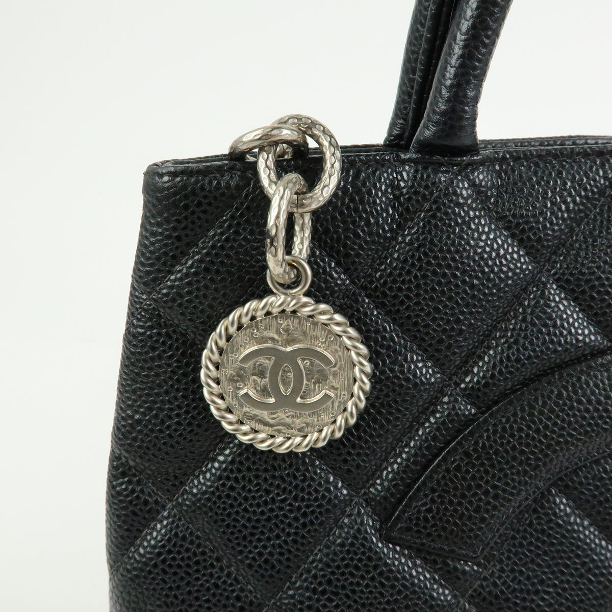 CHANEL Matelasse COCO Mark Medallion Tote Bag Hand Bag Black A01804