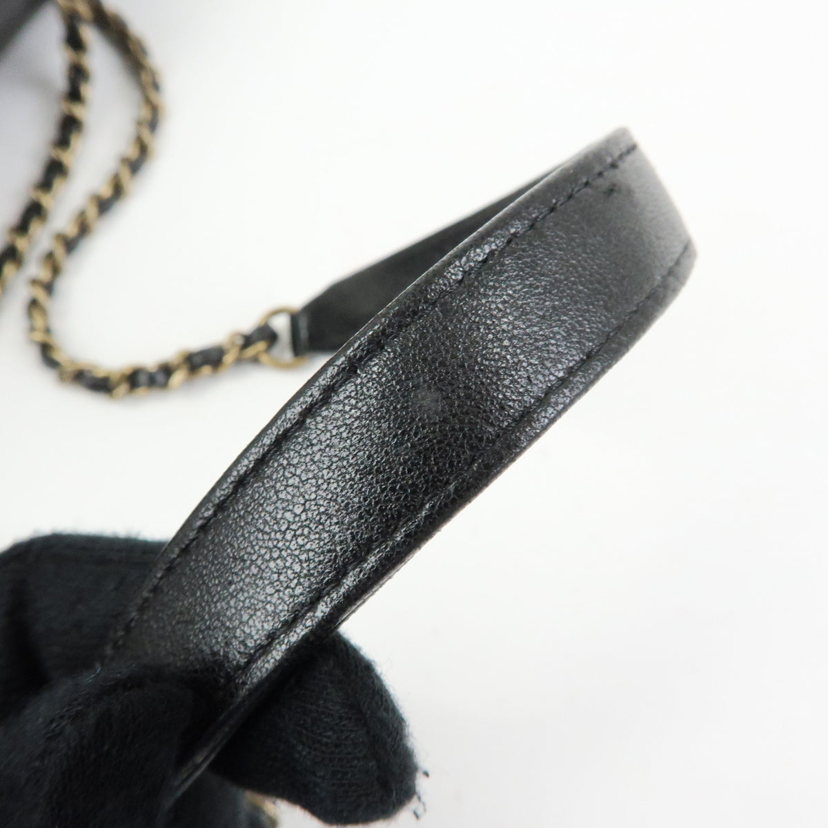 CHANEL Chevron Calf Leather Chain Shoulder Crossbody Bag Balck