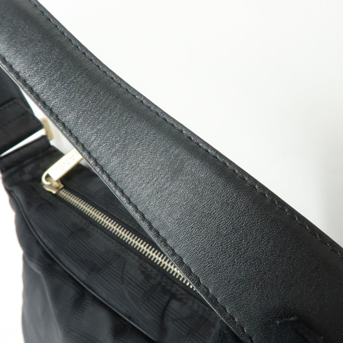 CHANEL New Travel Line Nylon Jacquard Leather Shoulder Bag Black