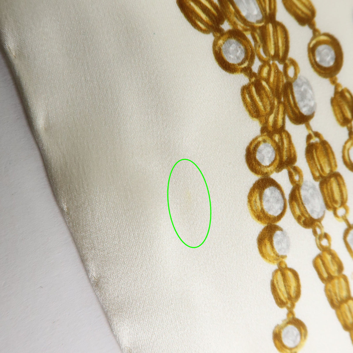 CHANEL Silk 100% Scarf Chain Print White Yellow