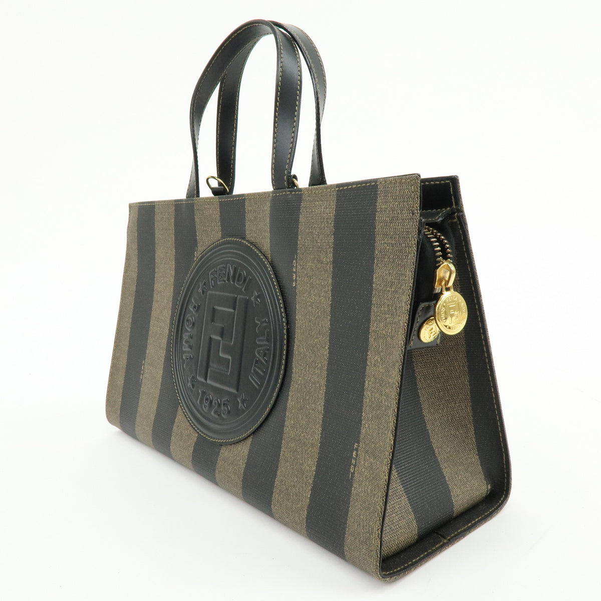 FENDI Pequin PVC Leather 2Way Hand Bag Black Brown 261390