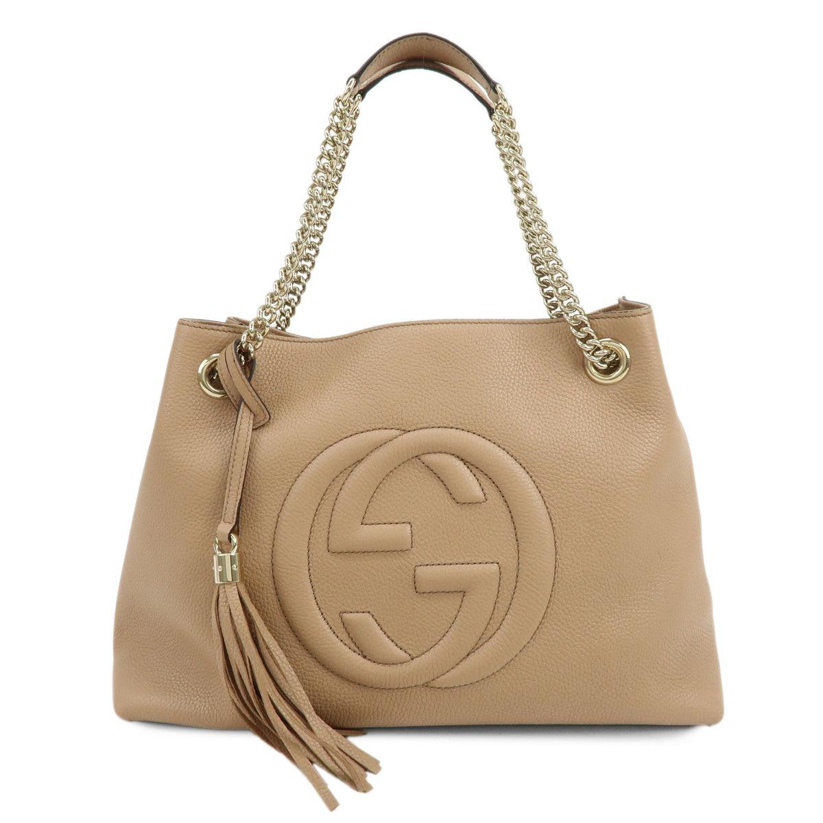 GUCCI SOHO Interlocking G Leather Chain Shoulder Bag Pink Beige 536196