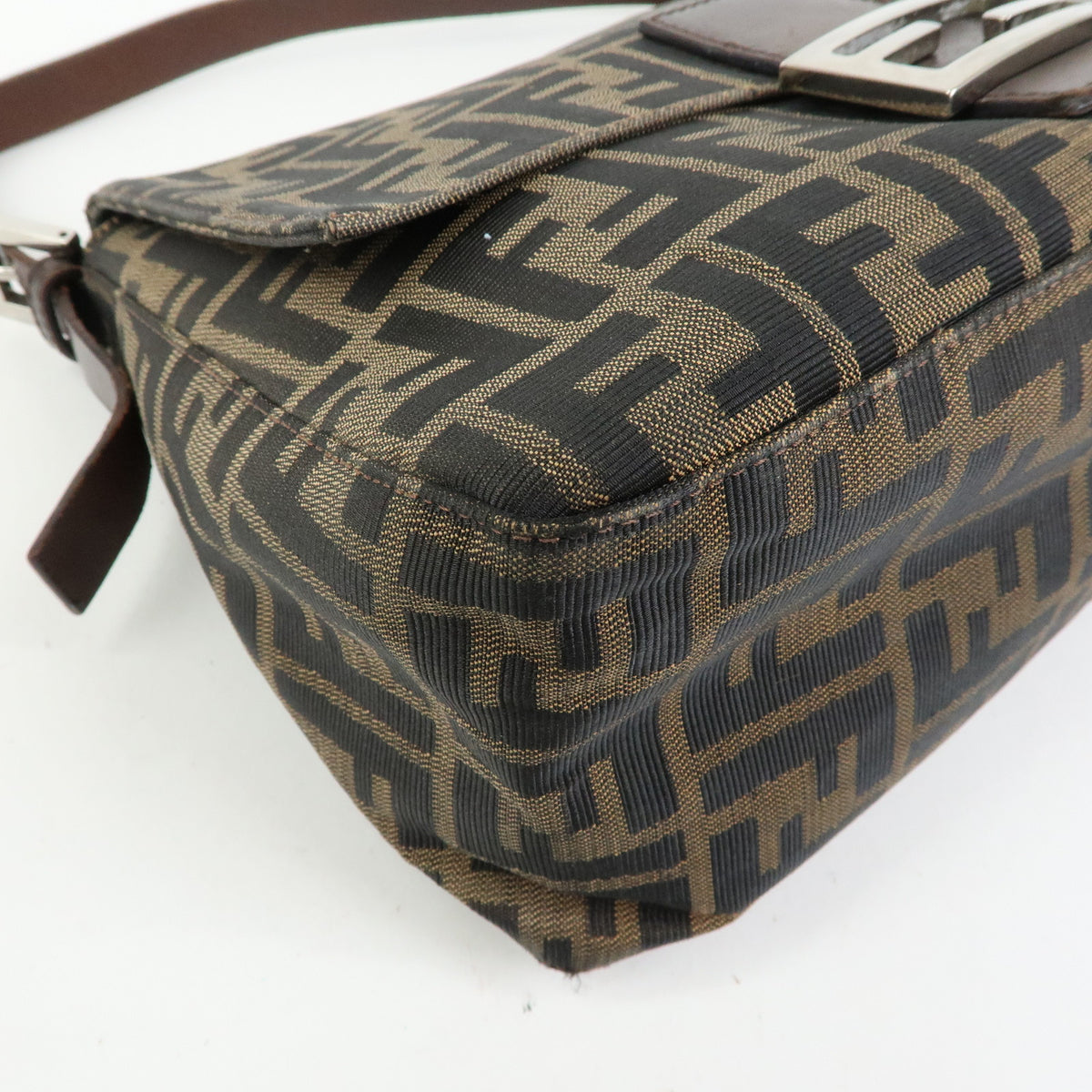 FENDI Zucca Mamma Baguette Canvas Leather Shoulder Bag Brown 26325
