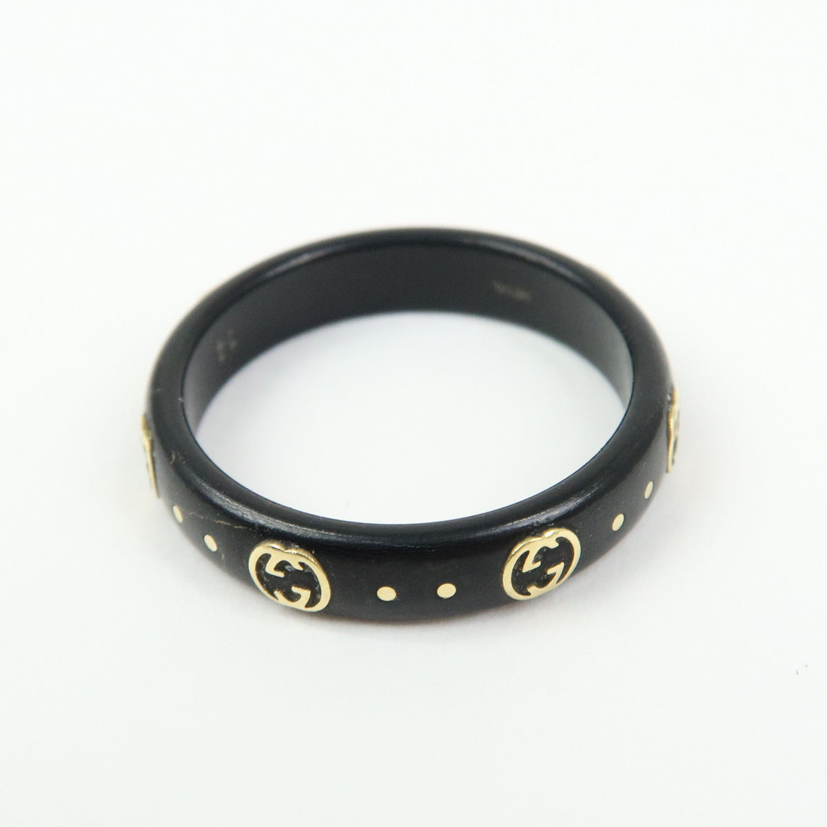 GUCCI Interlocking G Ring Ceramic K18 750YG Gold Black #14 679262