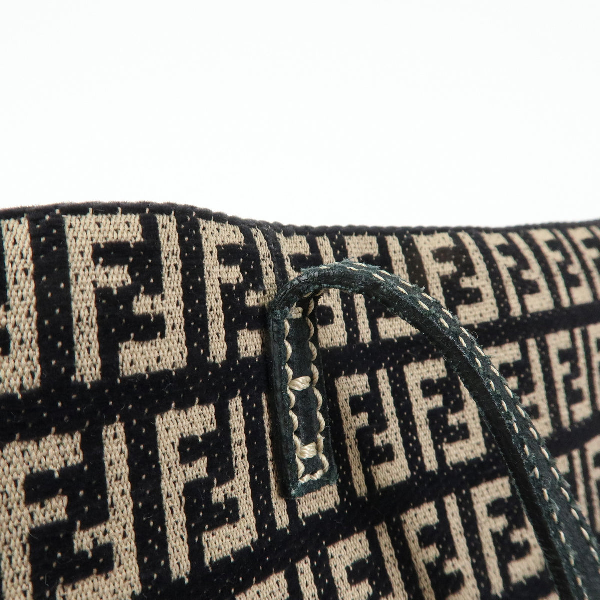 FENDI Zucchino Canvas Leather Tote Bag Shoulder Bag Black Beige 8BH005