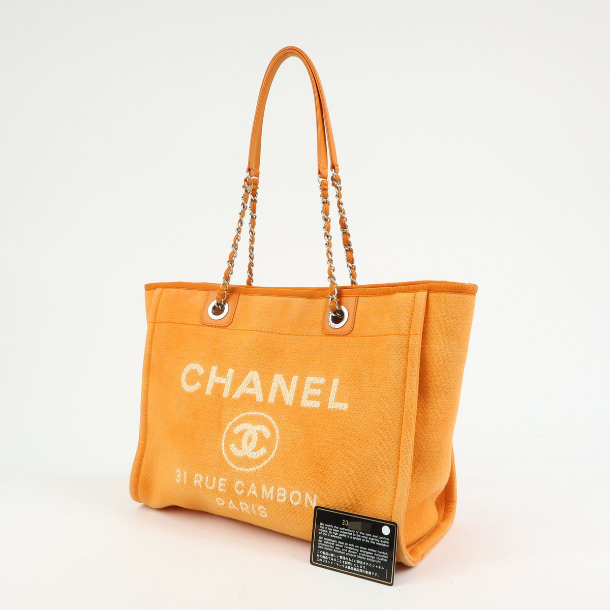 CHANEL Deauville MM Straw Leather Tote Bag Shoulder Bag Orange A67001