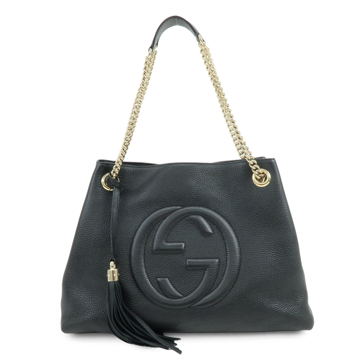 GUCCI SOHO Interlocking G Chain Leather Shoulder Bag Black 536196