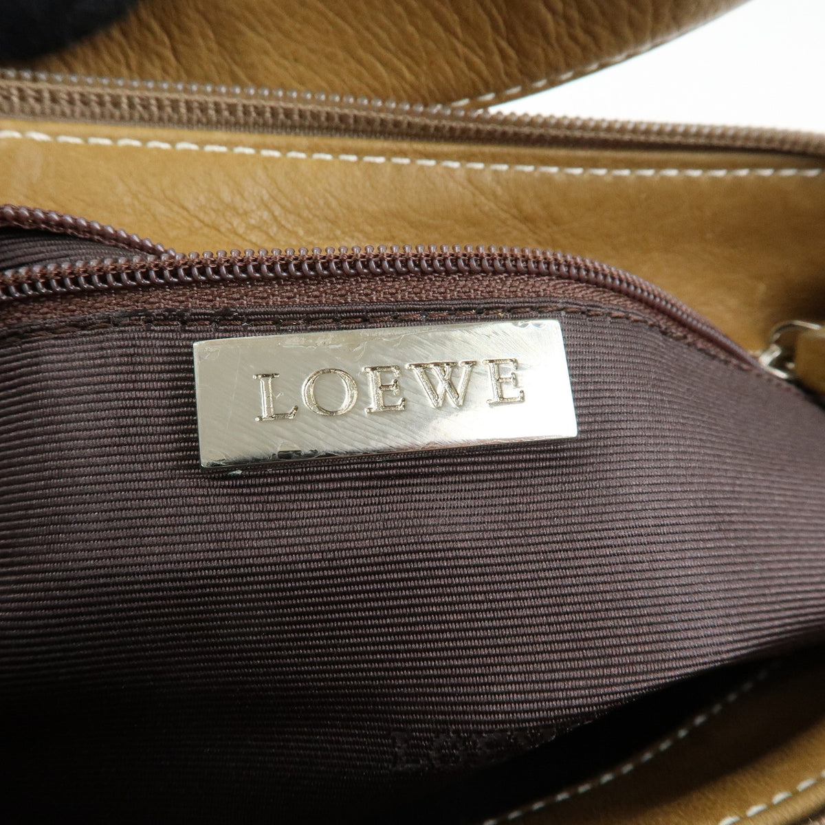 LOEWE Anagram Canvas Leather Hand Bag Brown Natural