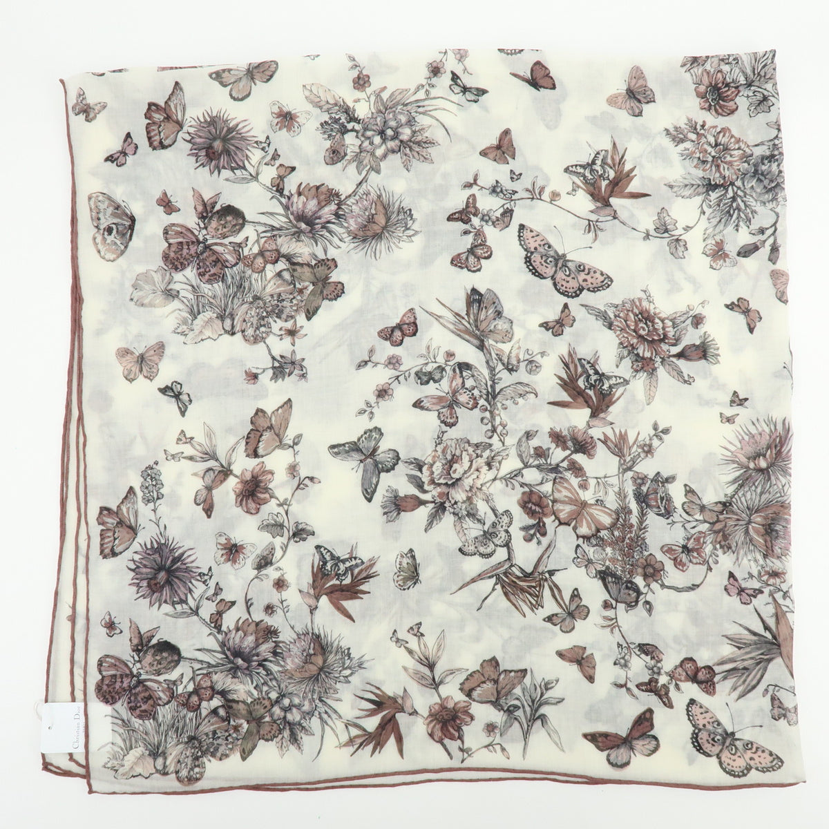 Christian Dior Cashmere 100% Scarf Butterfly Floral White Pink Black