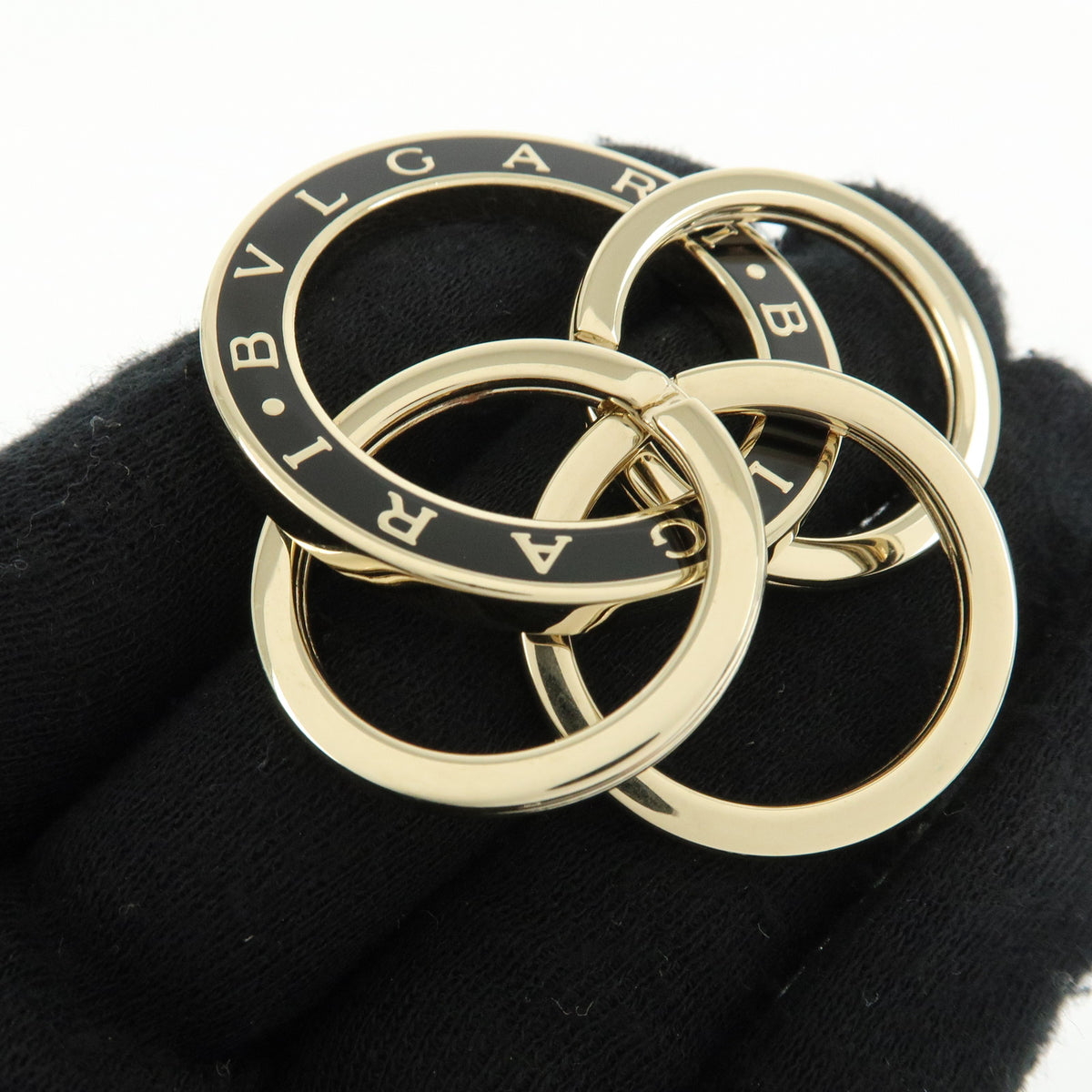 BVLGARI BVLGARI Triple Metal Key Ring Bag Charm Gold Black