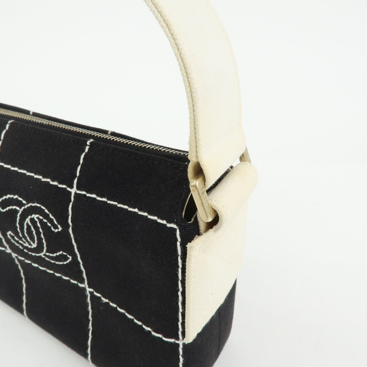 CHANEL Chocolate Bar COCO Mark Canvas Shoulder Bag Hand Bag Black White