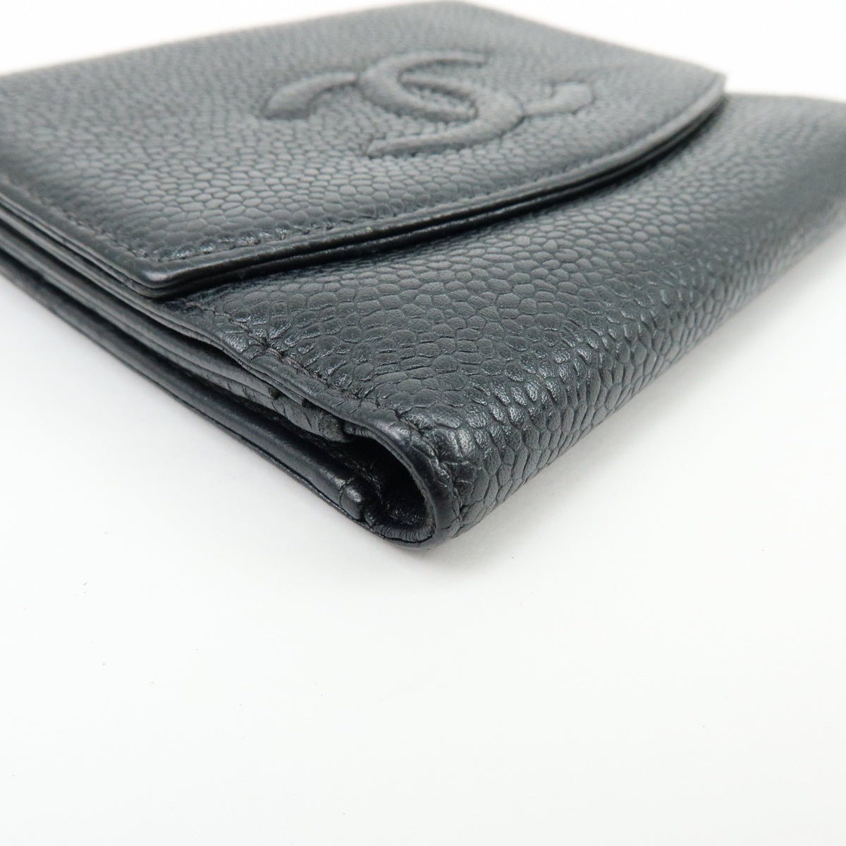 CHANEL COCO Mark Caviarskin Compact Wallet Black A13496