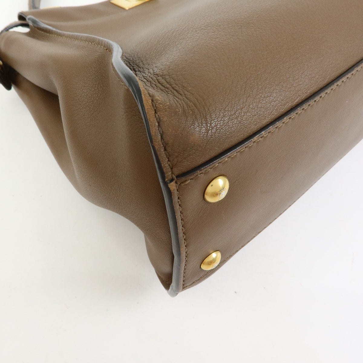 FENDI Peekaboo Medium Leather 2Way Hand Bag Shoulder Bag Brown 8BN290