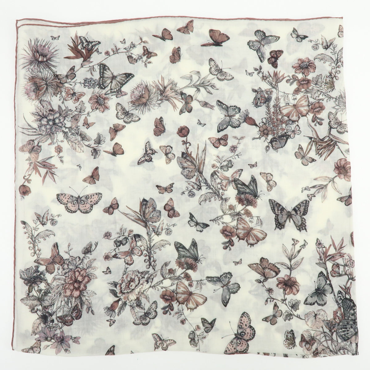 Christian Dior Cashmere 100% Scarf Butterfly Floral White Pink Black