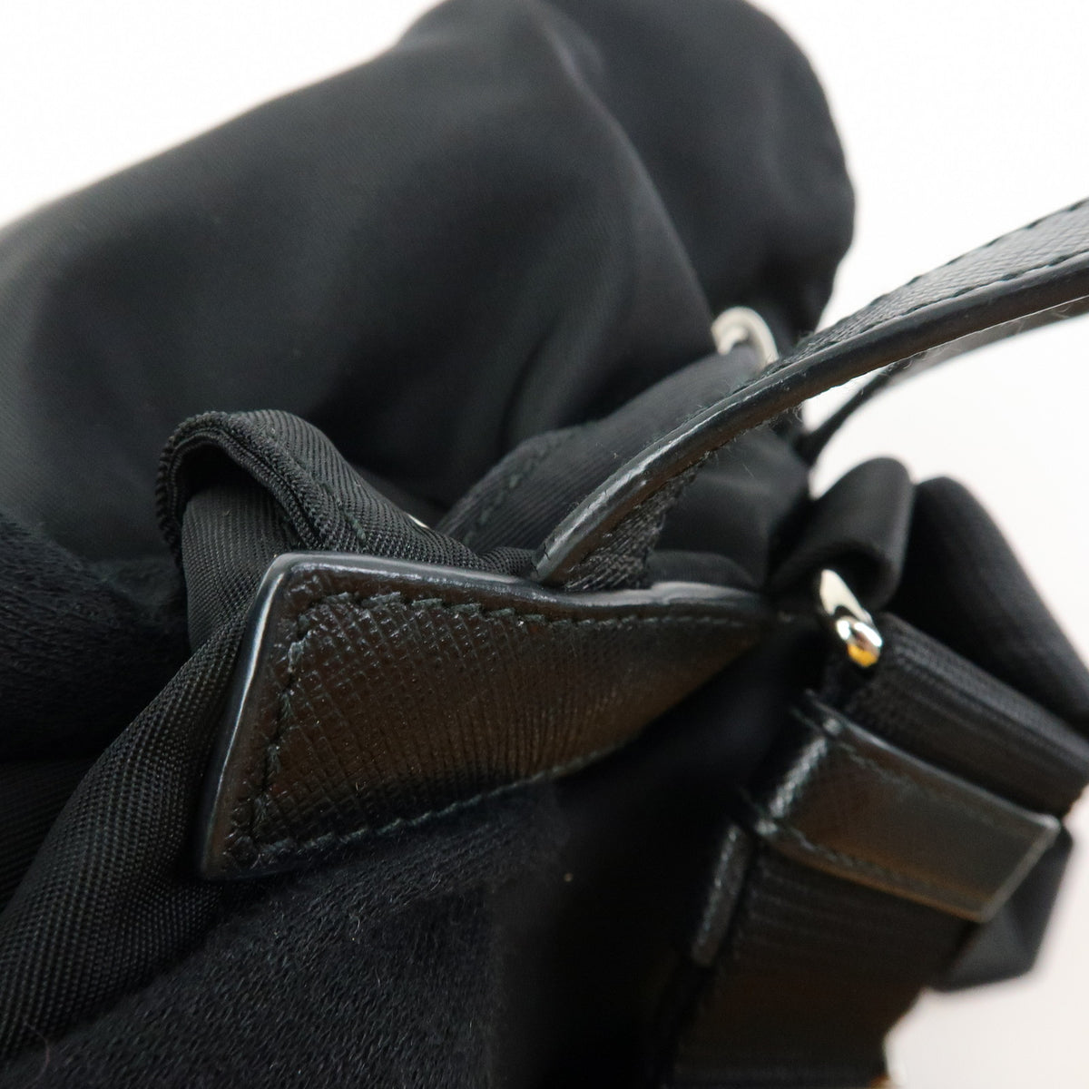 PRADA Triangle Logo Nylon Saffiano Leather Backpack Rucksack Black