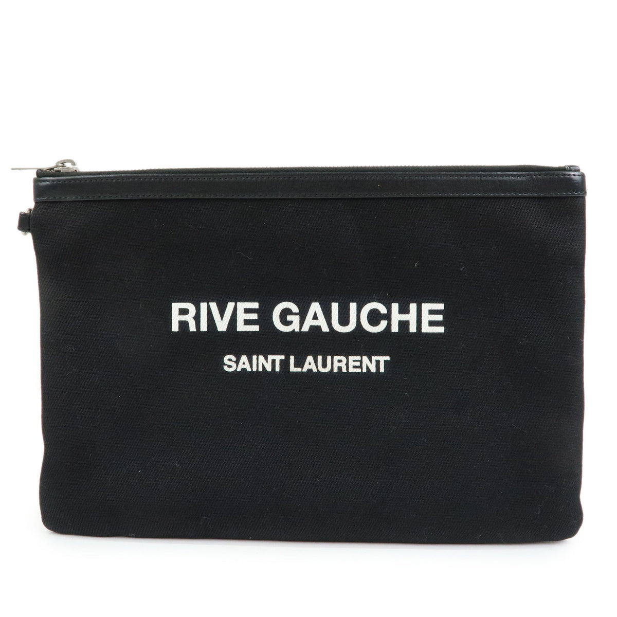 SAINT LAURENT PARIS Rive Gauche Clutch Bag Pouch Black White 565722