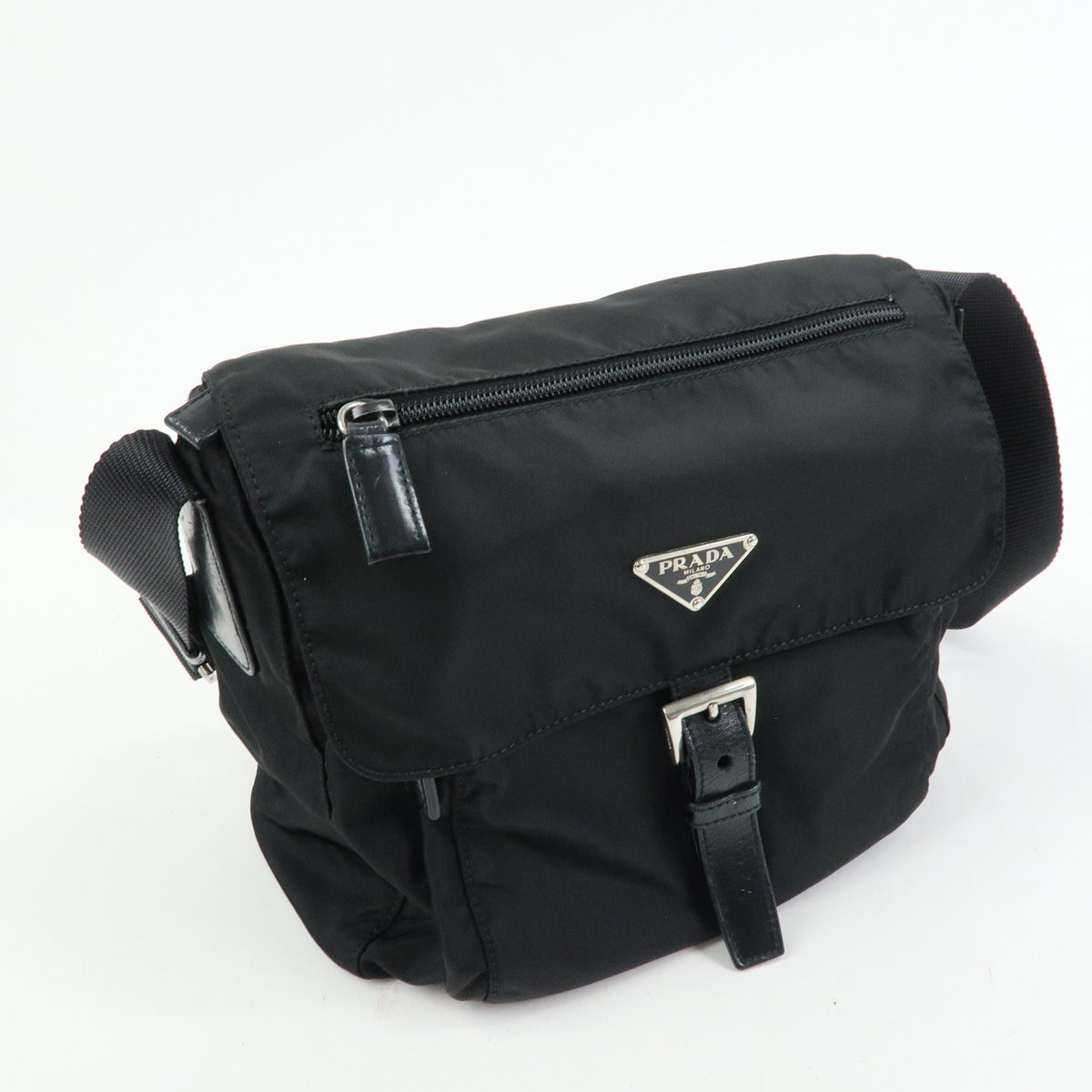 PRADA Triangle Logo Nylon Leather Shoulder Bag Crossbody Bag Black