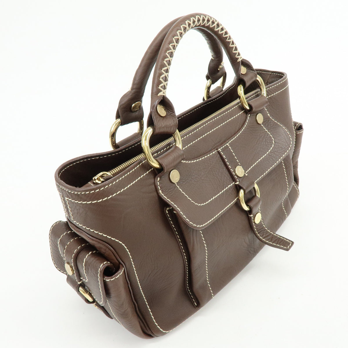 CELINE Triomphe Boogie Bag Leather Hand Bag Tote Bag Brown Ivory