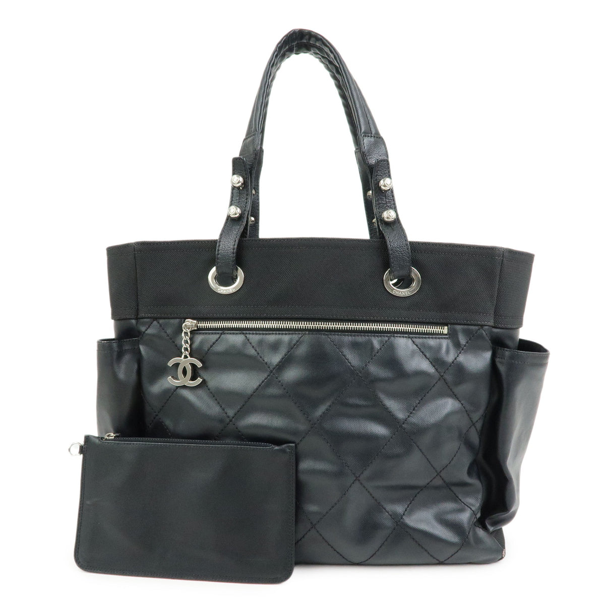 CHANEL Paris Biarritz GM PVC Canvas Leather Tote Bag Hand Bag MM A34210