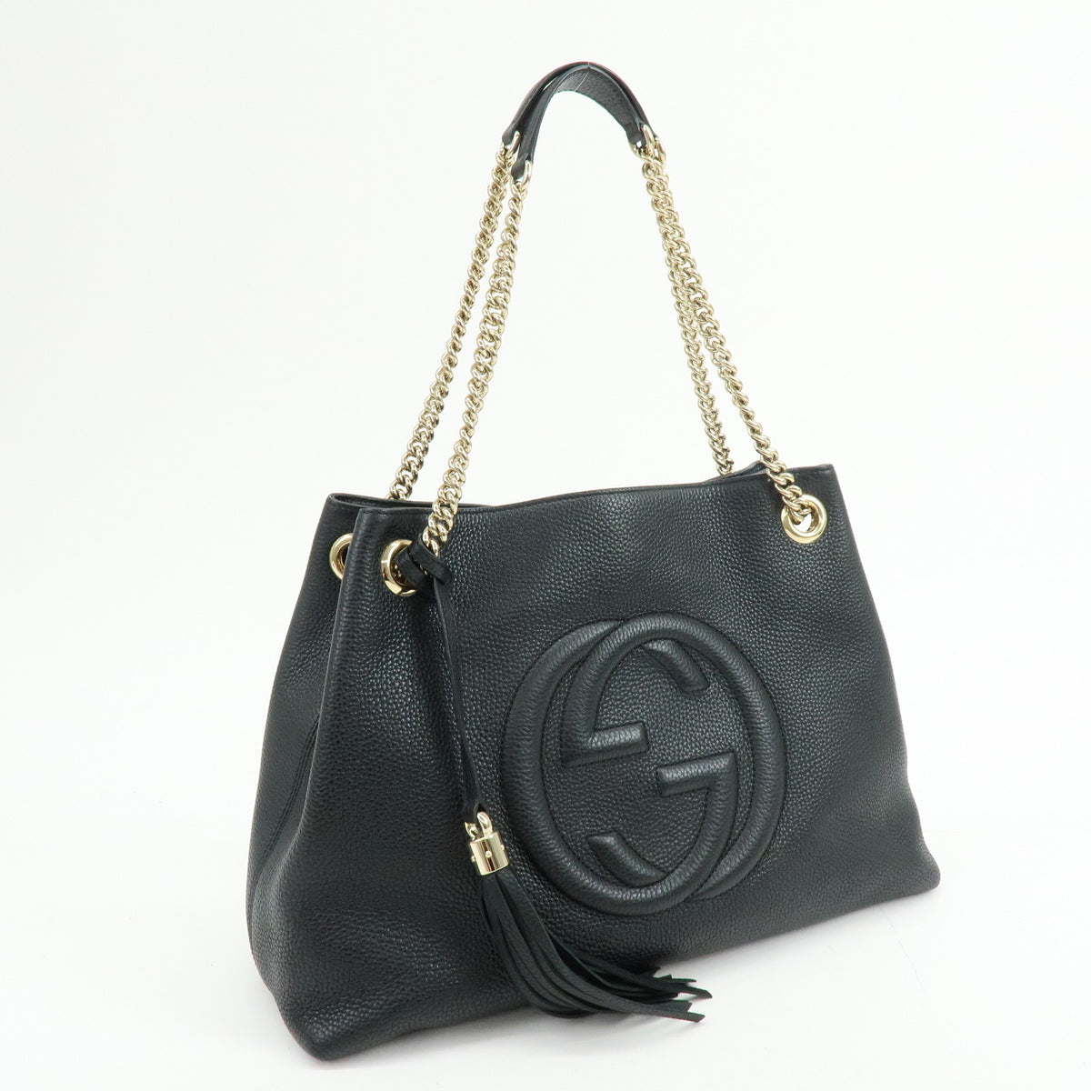 GUCCI SOHO Interlocking G Chain Leather Shoulder Bag Black 536196