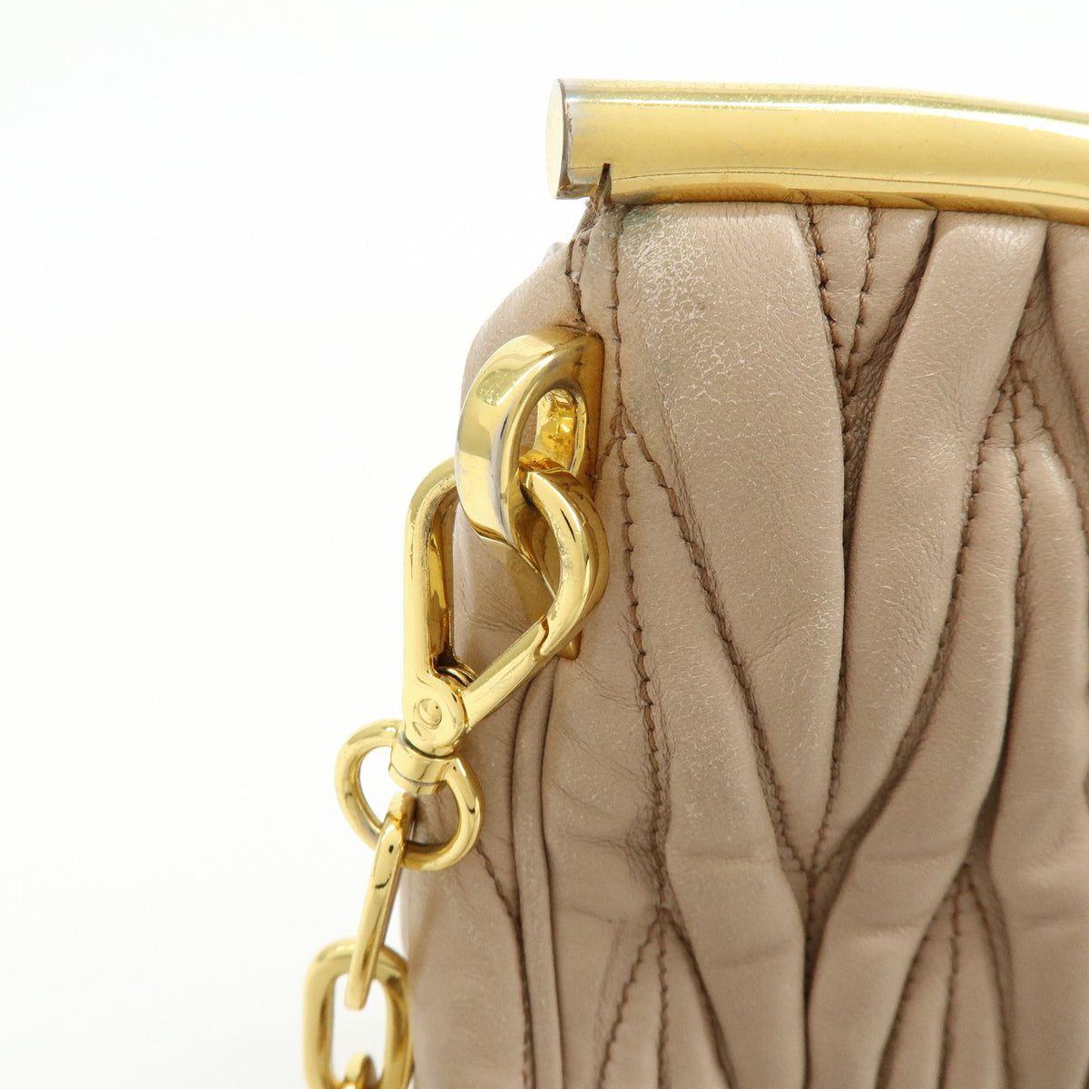 MIU MIU Matelasse Nappa Leather Chain Shoulder Bag Pink Beige