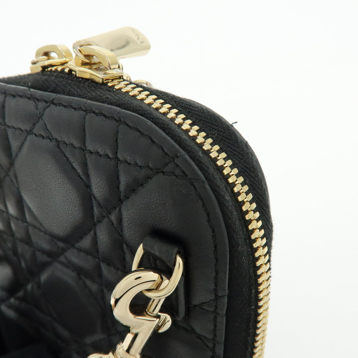 Christian Dior Cannage Lamb Skin Phone Holder Phone Case Black