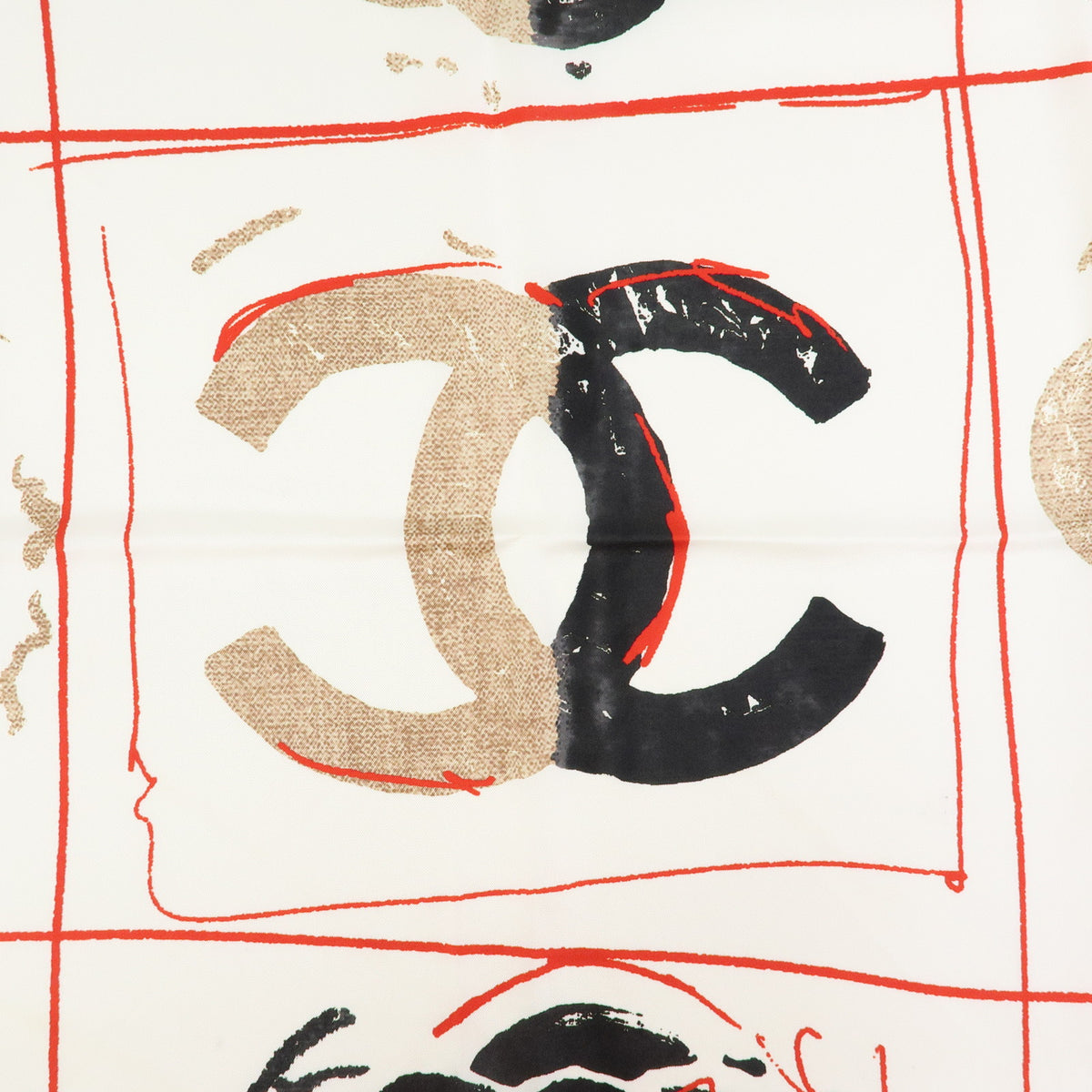 CHANEL COCO Mark Camellia Silk 100% Scarf White Black Red Beige