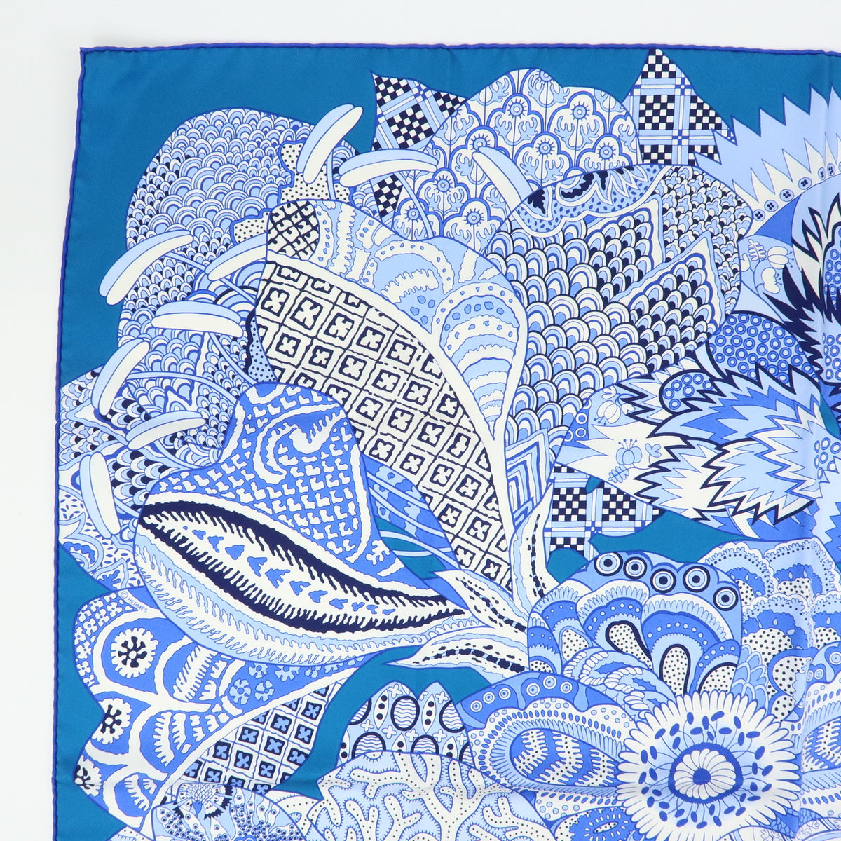 HERMES Carre 90 Silk Scarf 100% FLEURS DINDIENNES Blue White