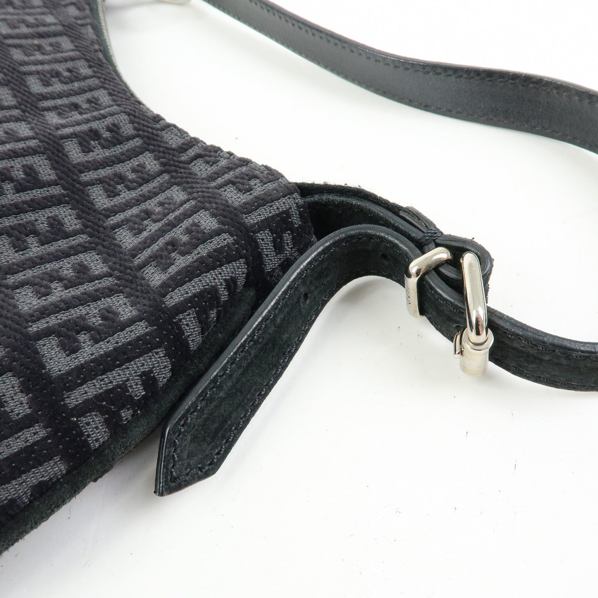 FENDI Zucchino Canvas Leather Shoulder Bag Hand Bag Black 8BR248
