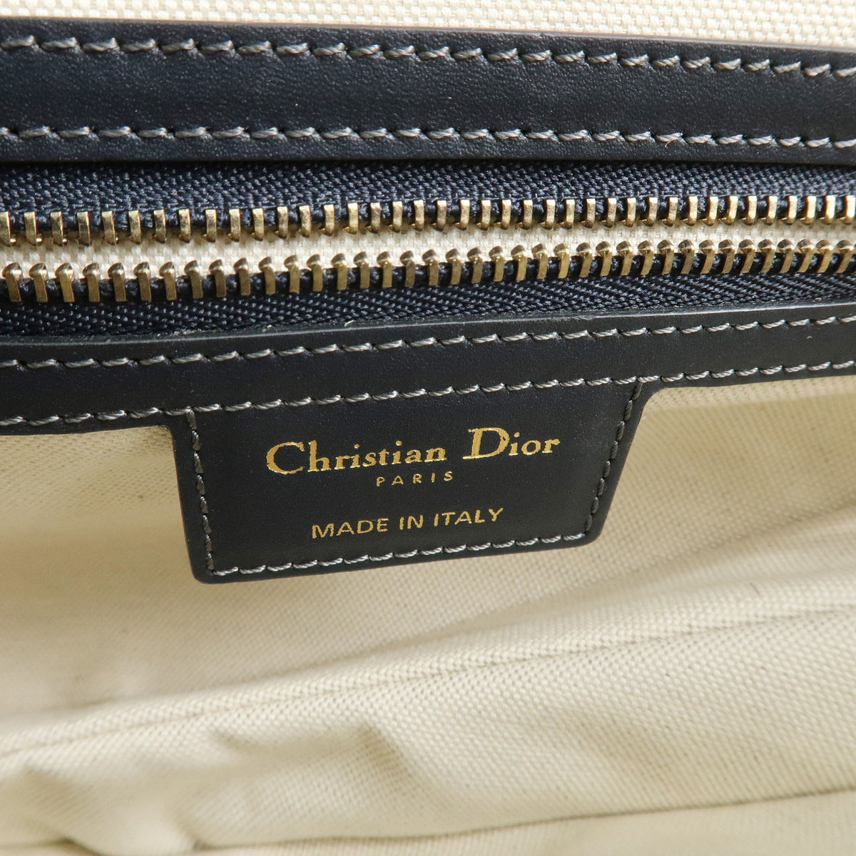 Christian Dior Saddle Oblique Jaquard Leather Shoulder Bag Navy Beige