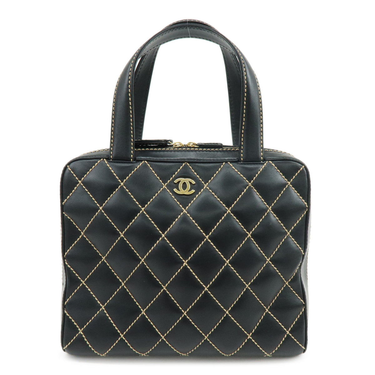 CHANEL Wild Stitch COCO Mark Calf Skin Hand Bag Black A14693