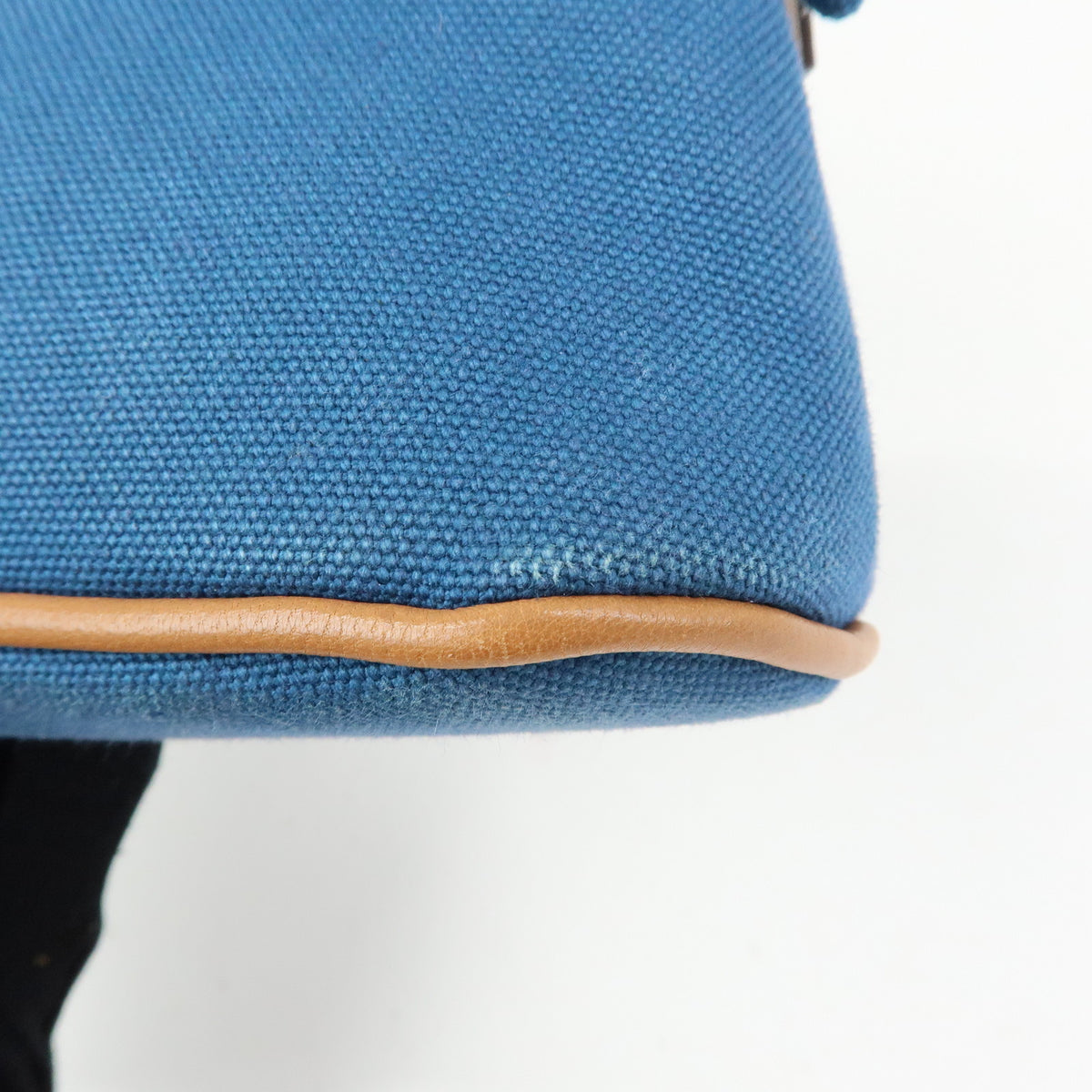 HERMES Bolide Mini Cotton Leather Cosmetic Pouch Blue