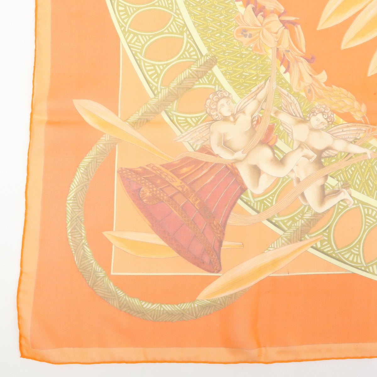 HERMES Carre 90 Silk 100% Scarf AMOURS Orange
