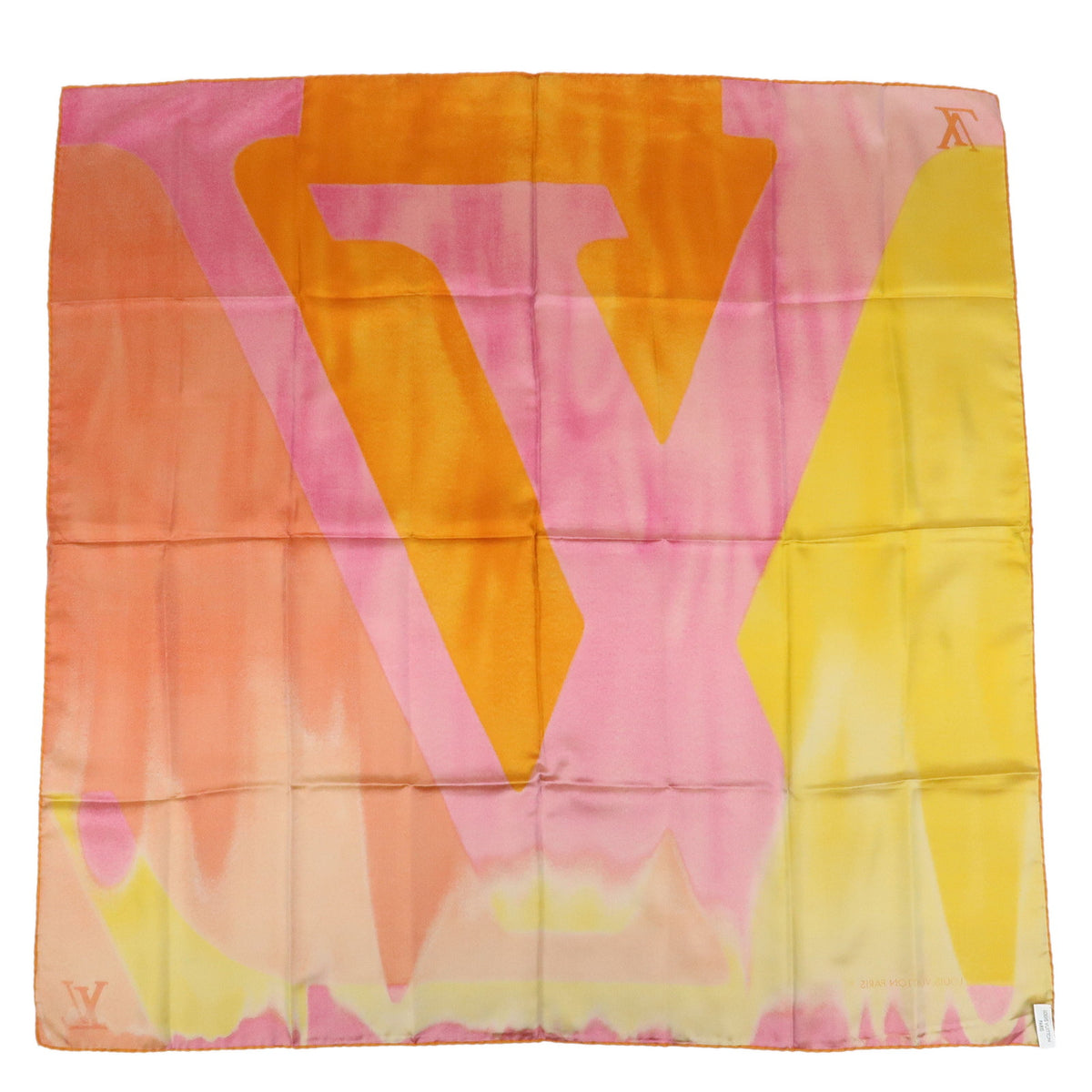 Louis Vuitton LV Logo Silk 100% Scarf Gradation Orange Fuchsia Mustard