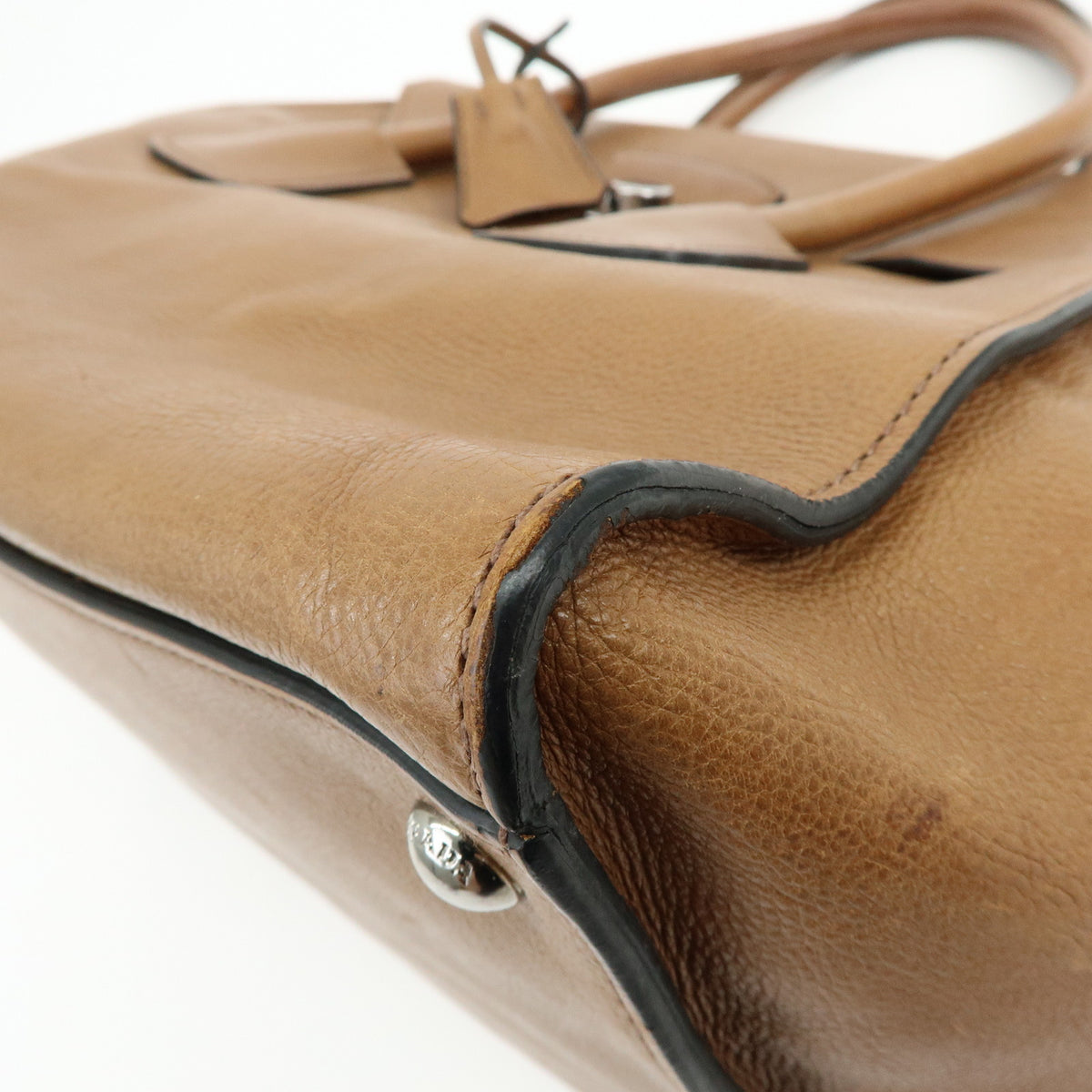 PRADA Triangle Logo Leather 2Way Bag Hand Bag Shoulder Bag Brown BN2661