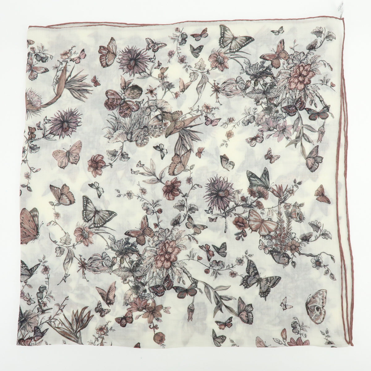 Christian Dior Cashmere 100% Scarf Butterfly Floral White Pink Black