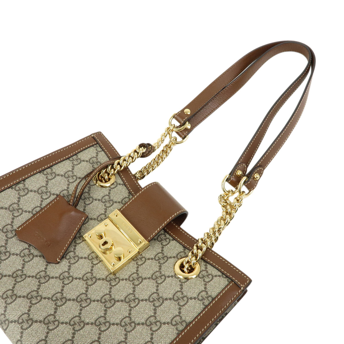 GUCCI Padlock GG Supreme Leather Chain Shoulder Bag Brown 498156