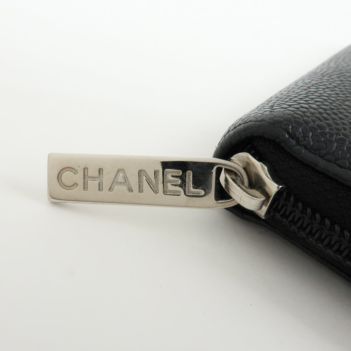 CHANEL COCO Mark Caviarskin Round Zippy Long Wallet Black A50071