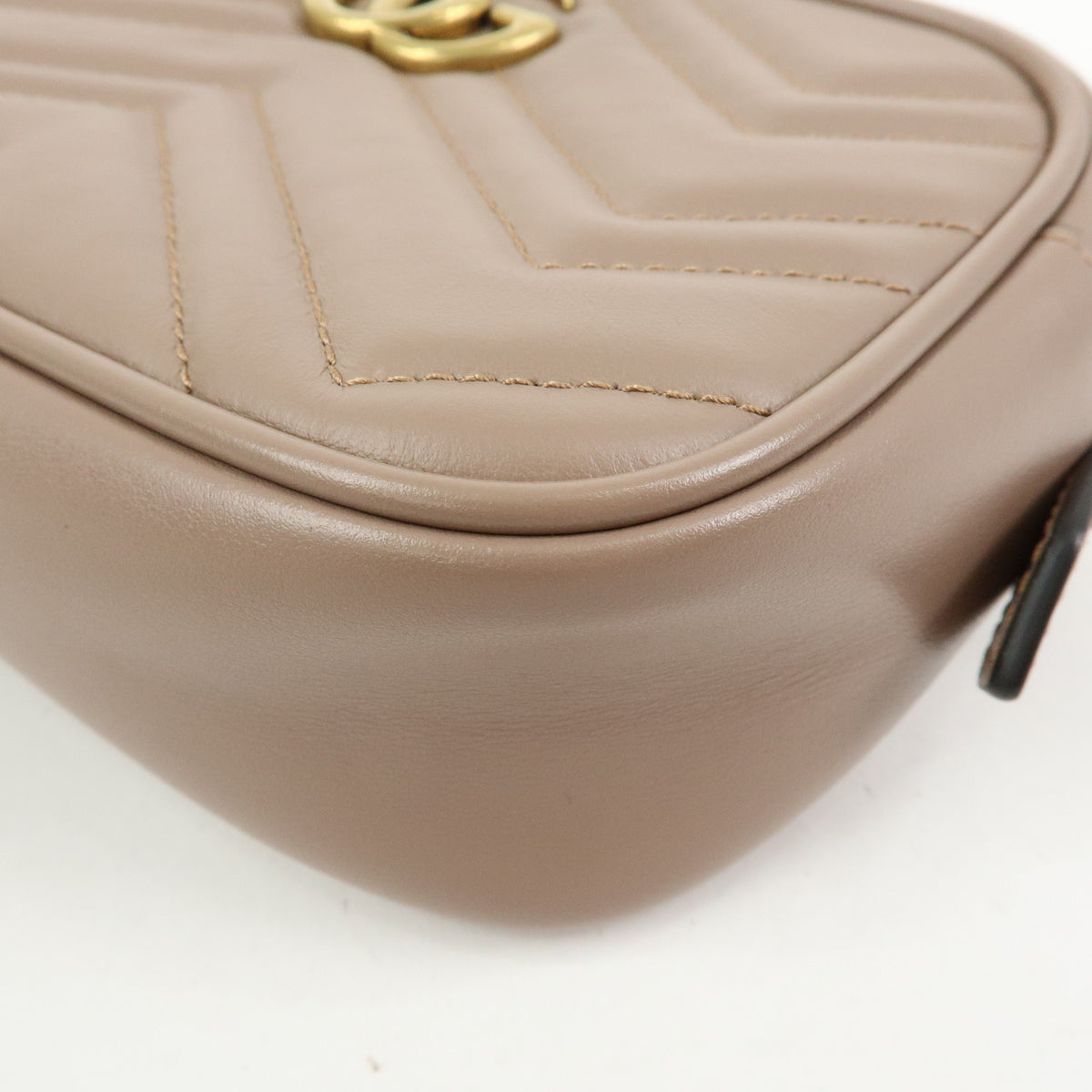 GUCCI GG Marmont Double G Leather Chain Shoulder Bag Pink Beige 448065