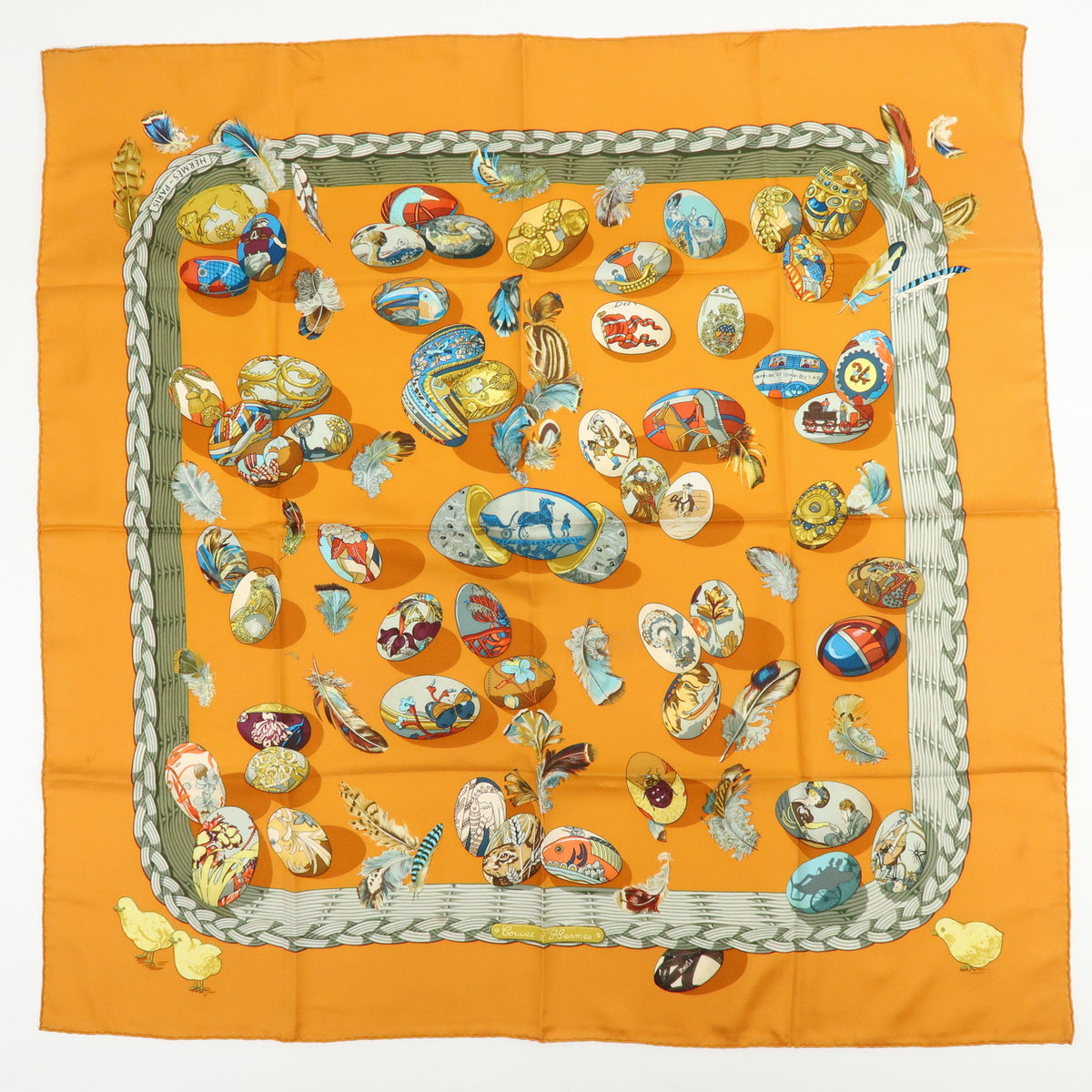 HERMES Carre Lot of 3 Silk 100% Scarf Orange Navy Black Gold