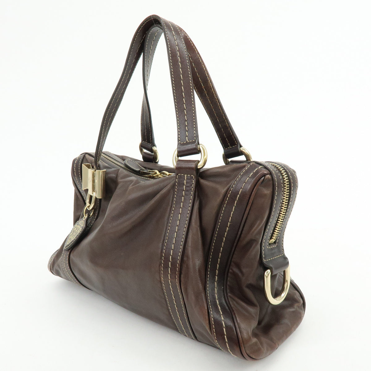 GUCCI Duchessa Leather Mini Boston Bag Hand Bag Dark Brown 181487