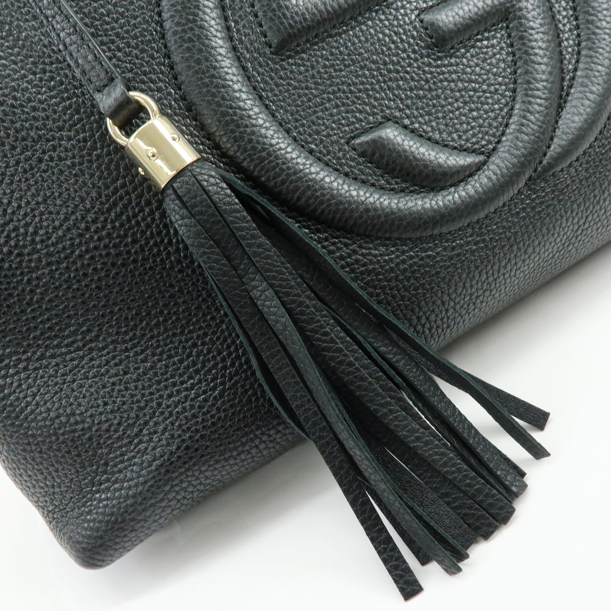 GUCCI SOHO Interlocking G Chain Leather Shoulder Bag Black 536196