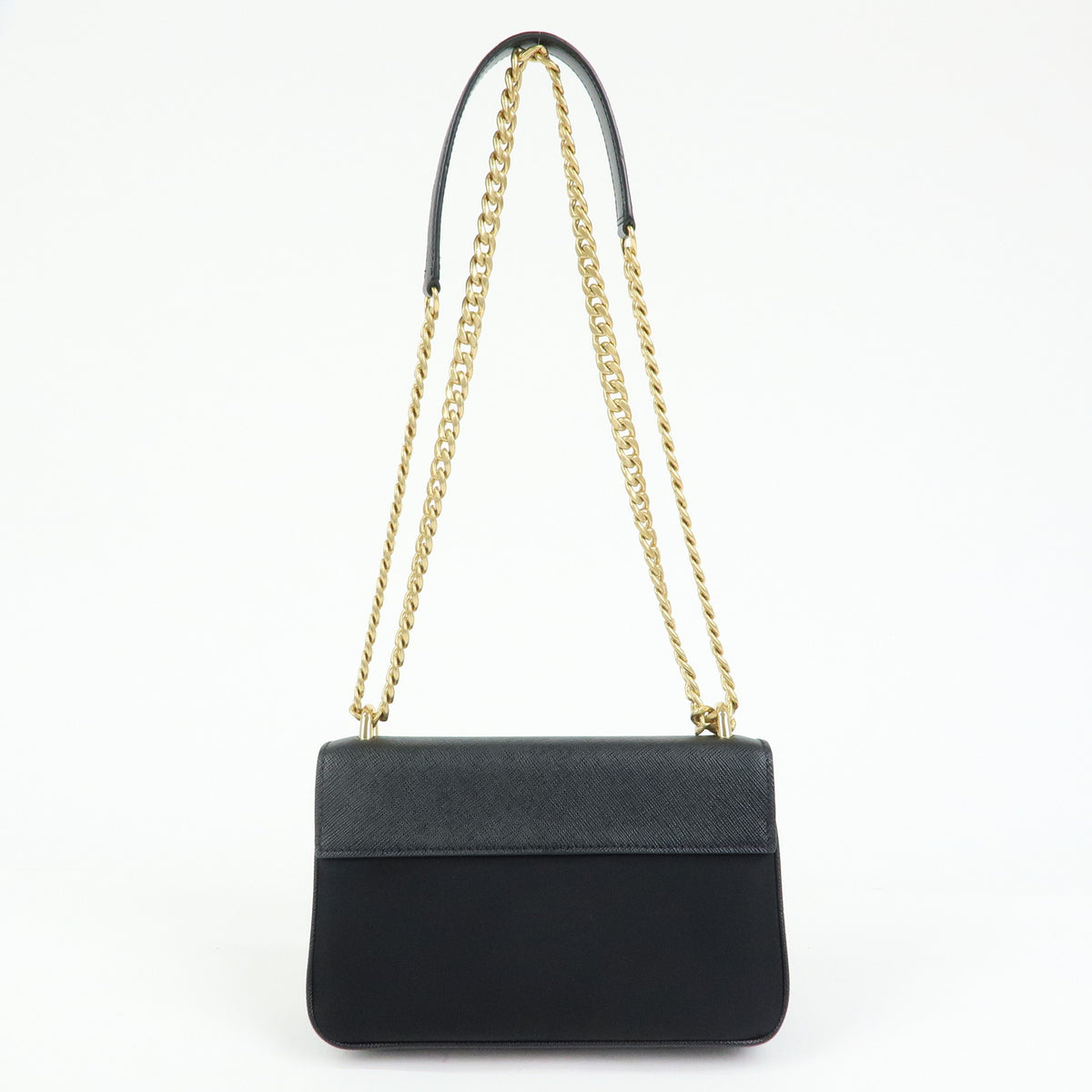 PRADA Logo Saffiano Nylon Leather Chain Shoulder Crossbody Bag Black