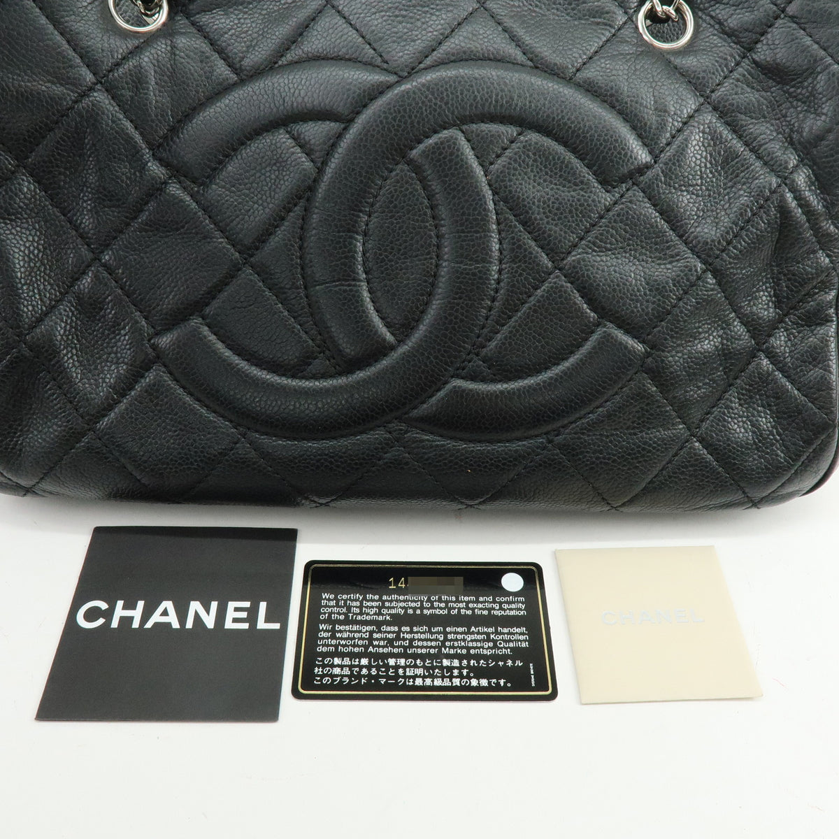 CHANEL Matelasse COCO Mark Caviarskin Chain Shoulder Bag Tote Bag Black